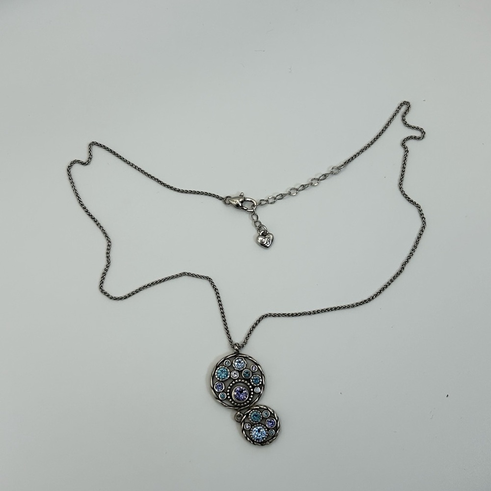 Brighton Halo Dual Pendants Necklace Silver Plated Blue Lavender Crystals - Picture 5 of 11
